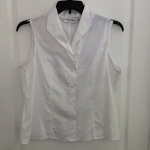 White button up sleeveless shirt